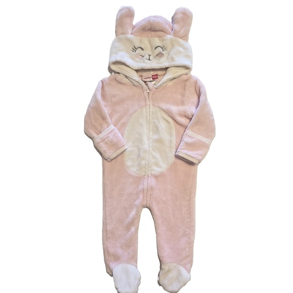 Penelope Mack Baby Girl 6-9 Months Pink Bunny Rabbit Hooded Footed Pajamas - Picture 1 of 6